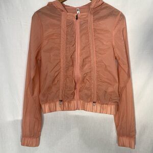 FABLETICS Flyweight Nylon Hooded Jacket Adjustable Bungee Wind Womens XS Peach